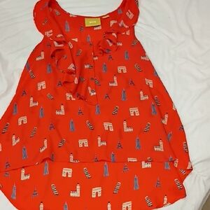Orange Sleeveless Top with Landmark Print